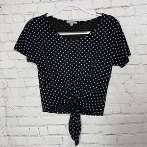 ✨ Charlotte Russe Navy Blue & Pinkish White Polka Dot Crop Top